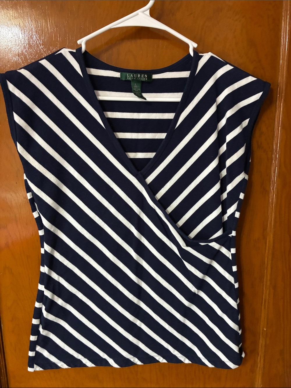 #12 - Lauren by Ralph Lauren Navy and White Striped Wrap Top